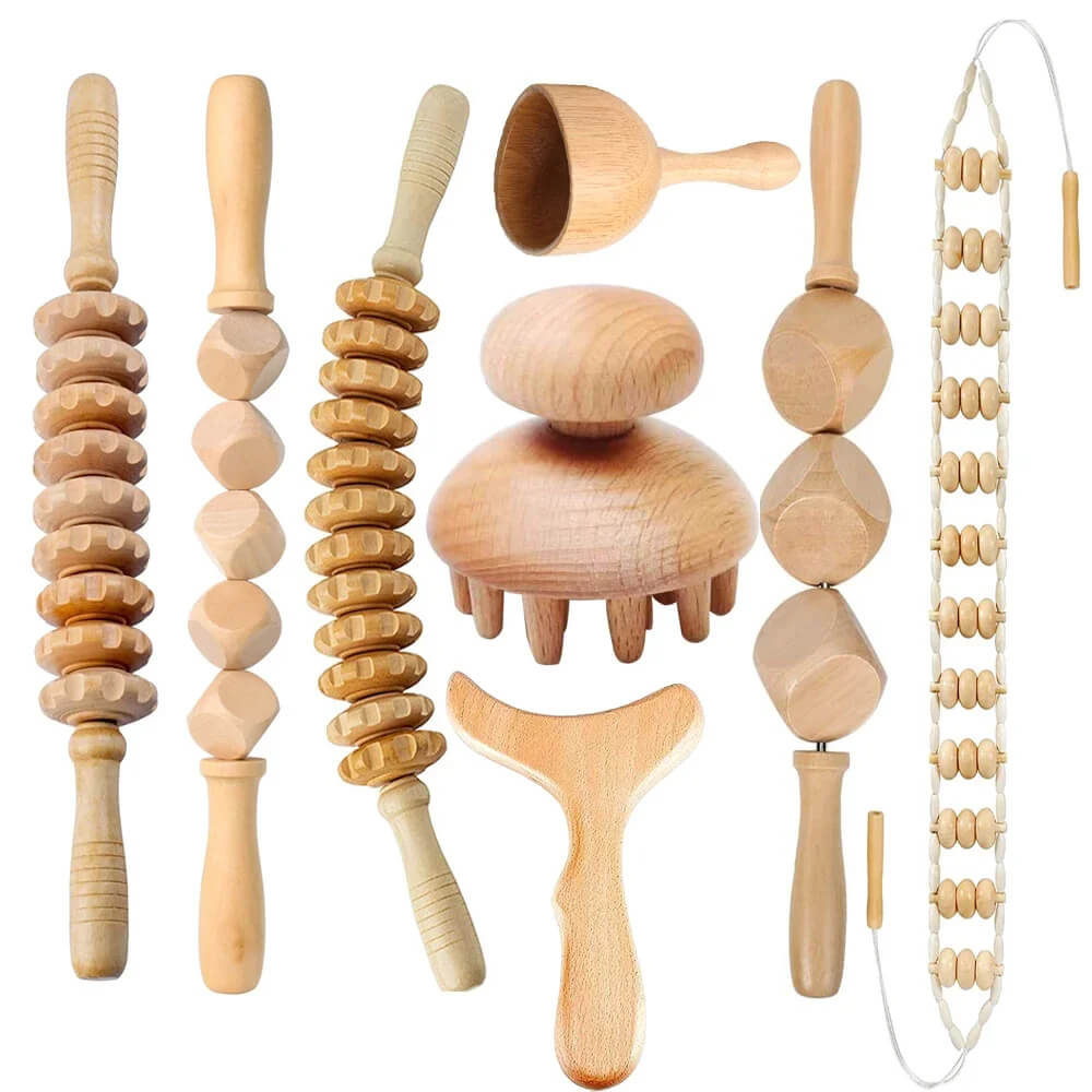 8-PC's Maderoterapia Wooden Body Massager Kit