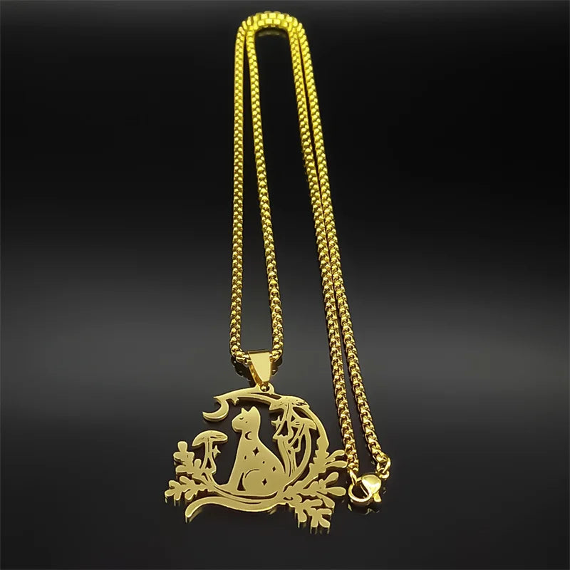 Night Witchcraft Cat Necklace for Women