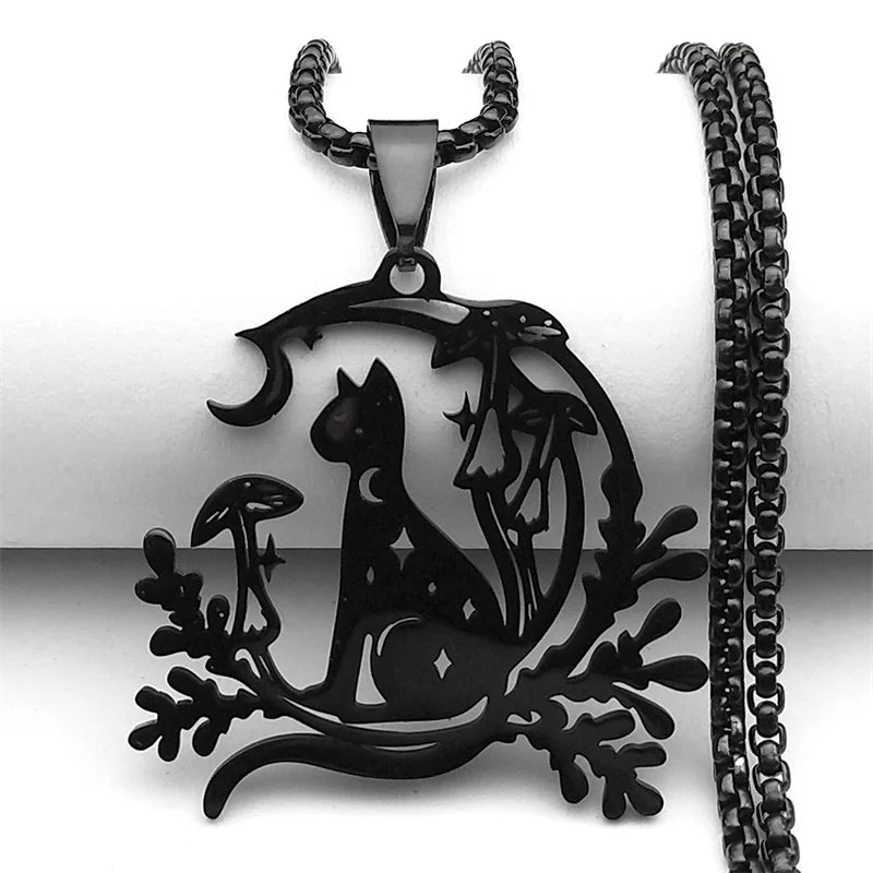 Night Witchcraft Cat Necklace for Women
