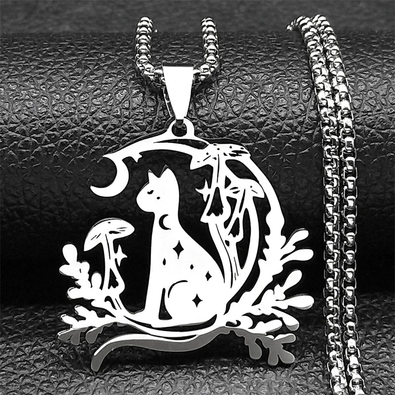 Night Witchcraft Cat Necklace for Women