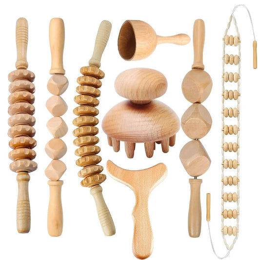 8-PC's Maderoterapia Wooden Body Massager Kit