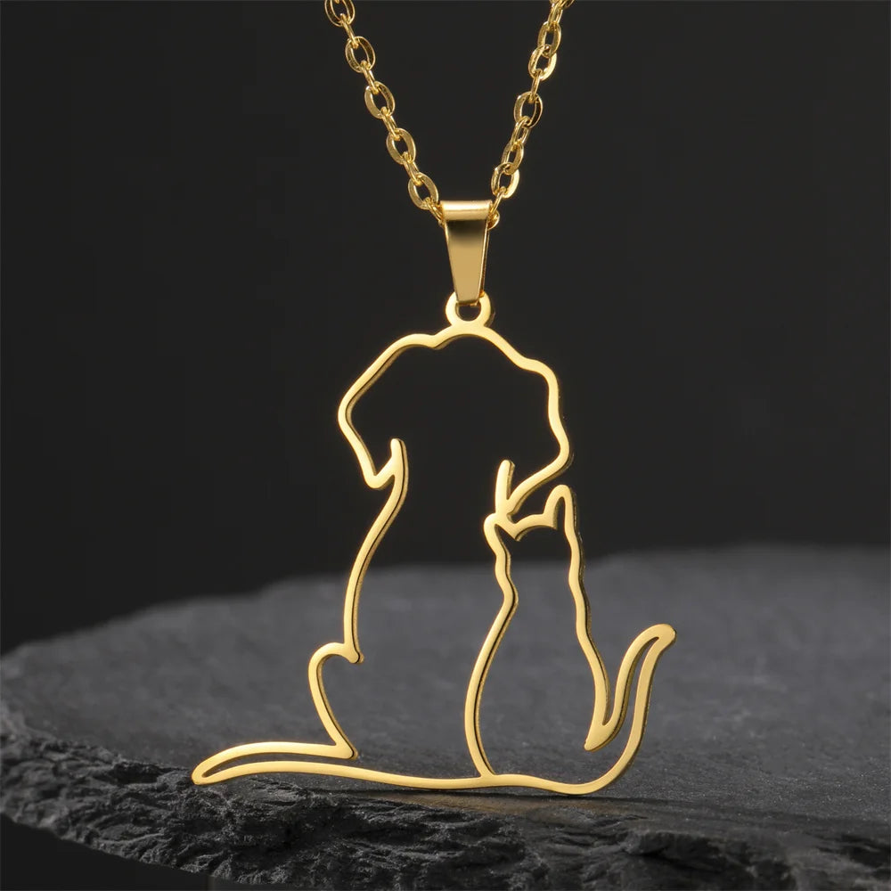 Cat Dog Hugging Necklace