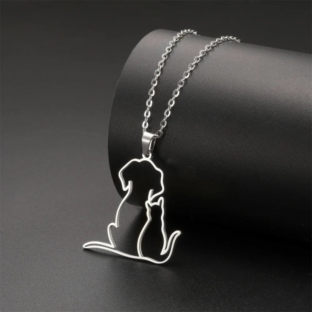 Cat Dog Hugging Necklace