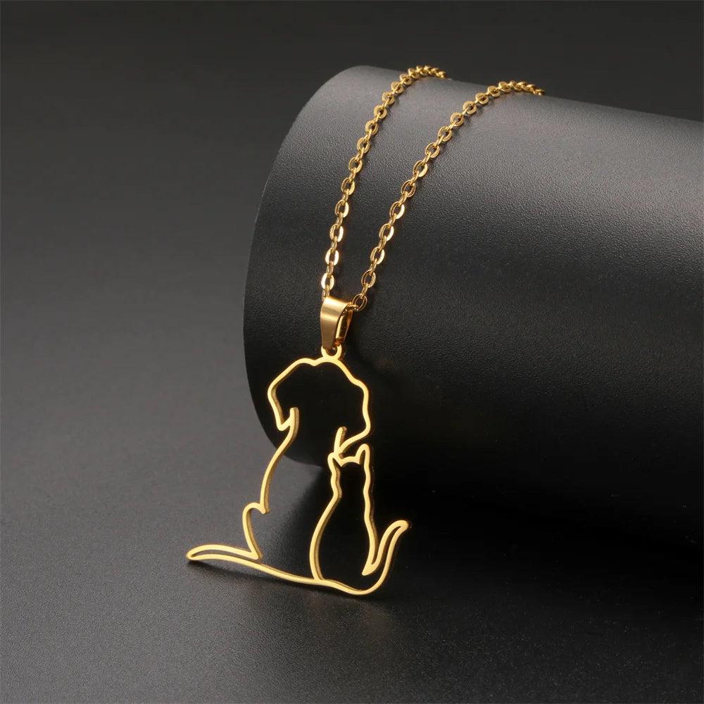 Cat Dog Hugging Necklace