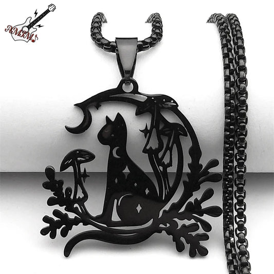 Night Witchcraft Cat Necklace for Women