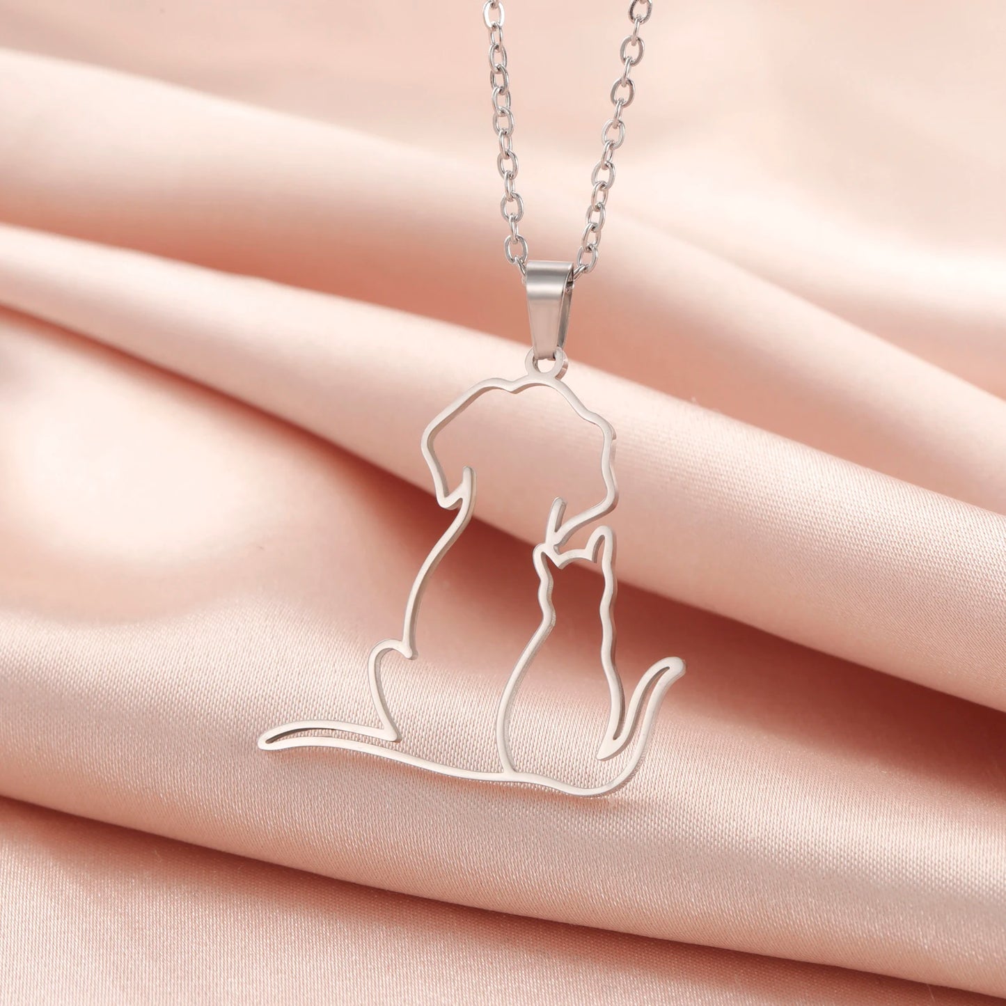 Cat Dog Hugging Necklace