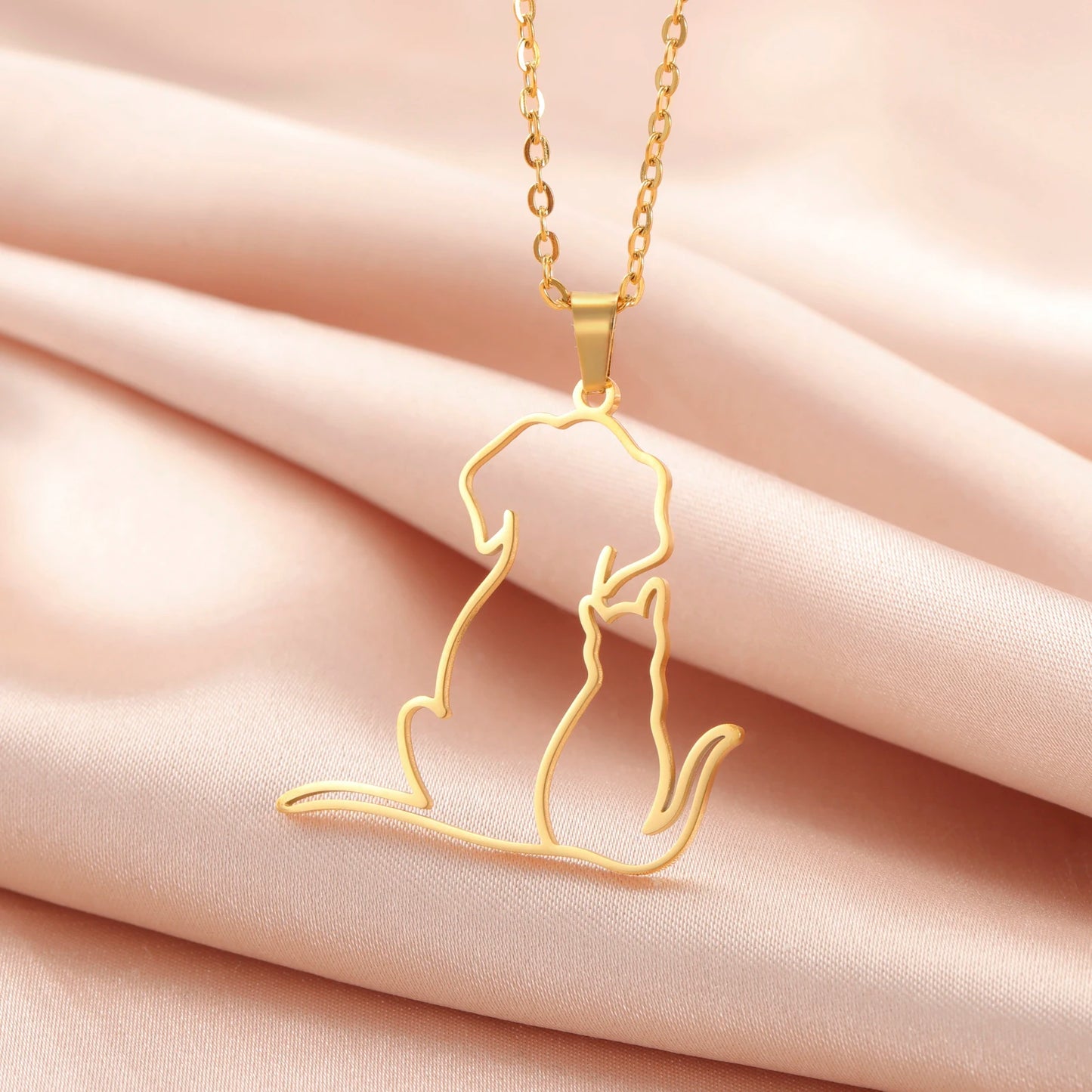 Cat Dog Hugging Necklace