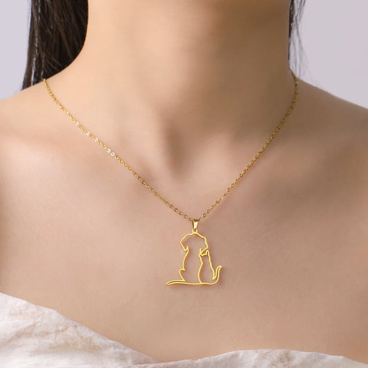 Cat Dog Hugging Necklace