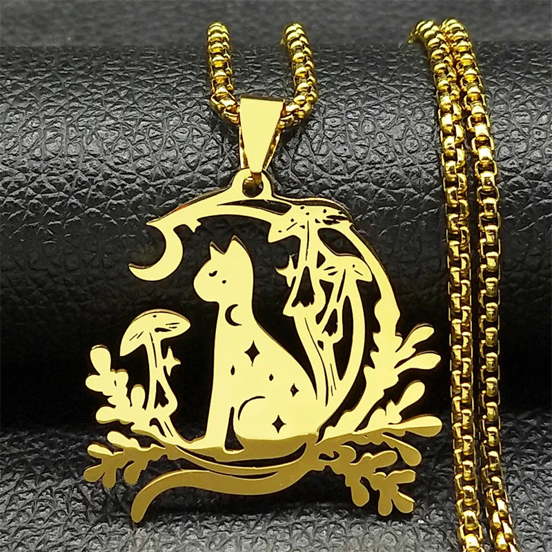 Night Witchcraft Cat Necklace for Women