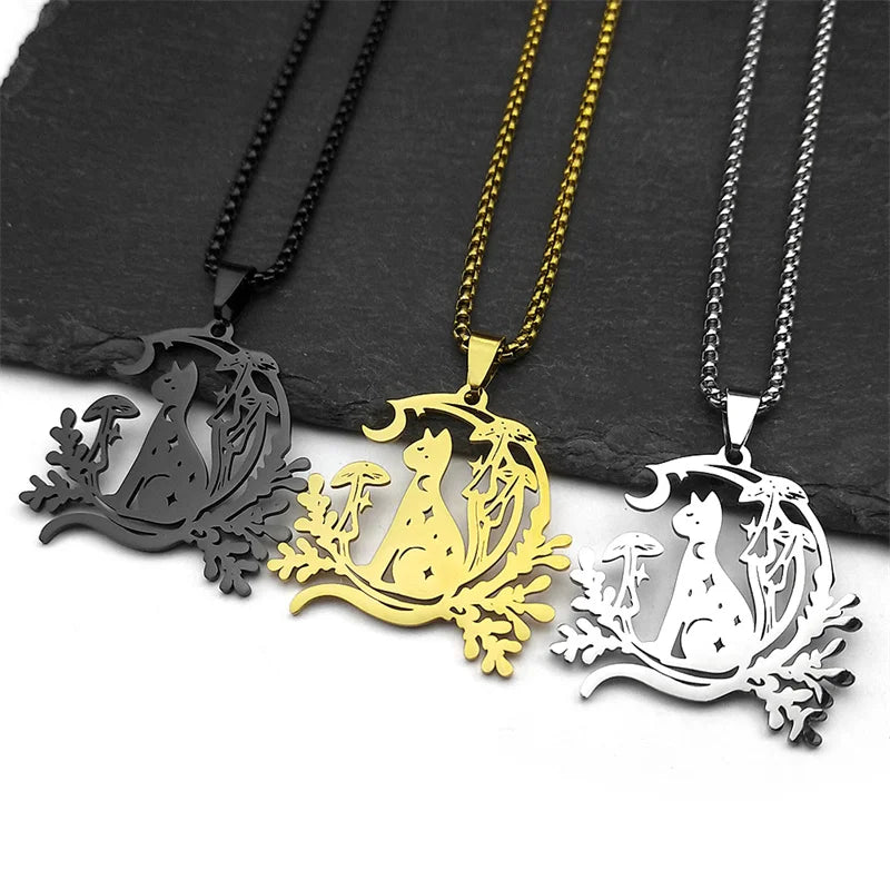 Night Witchcraft Cat Necklace for Women
