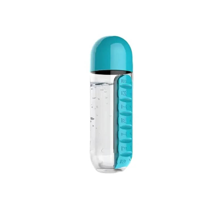 Portable Water Bottle with Built-in Pill Box