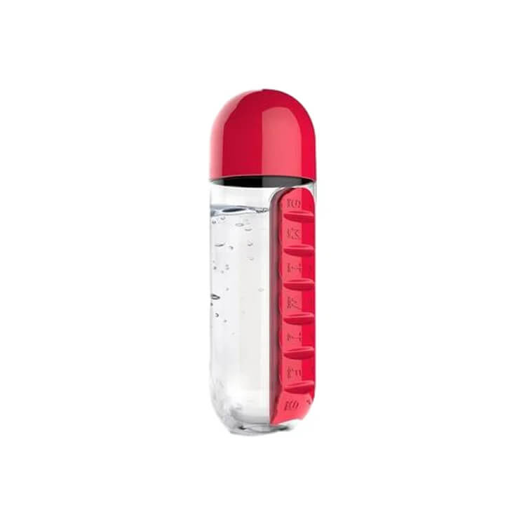 Portable Water Bottle with Built-in Pill Box