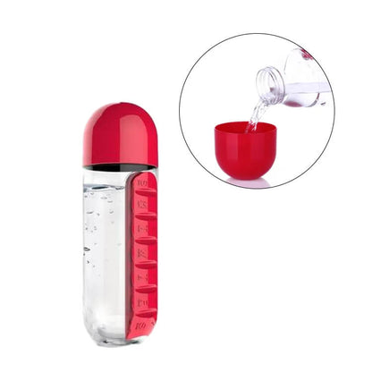 Portable Water Bottle with Built-in Pill Box