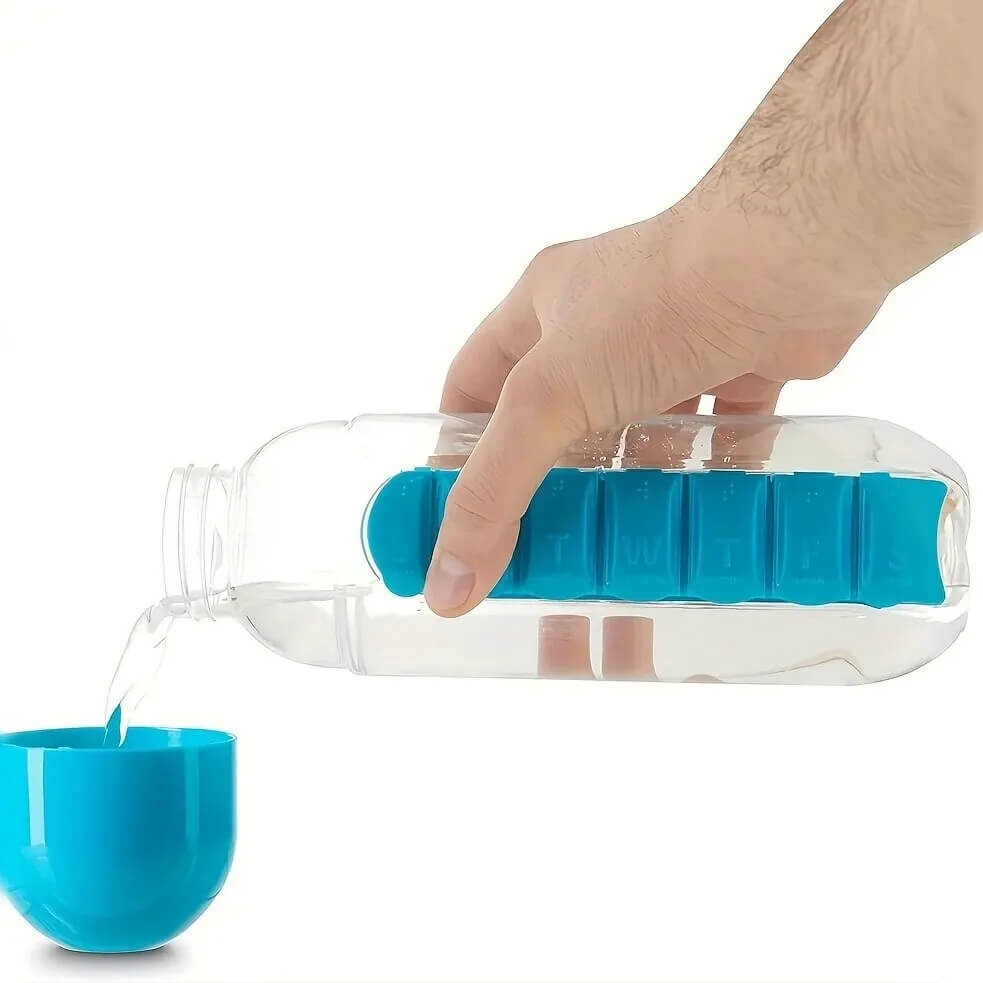 Portable Water Bottle with Built-in Pill Box