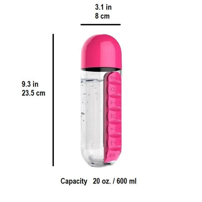 Portable Water Bottle with Built-in Pill Box